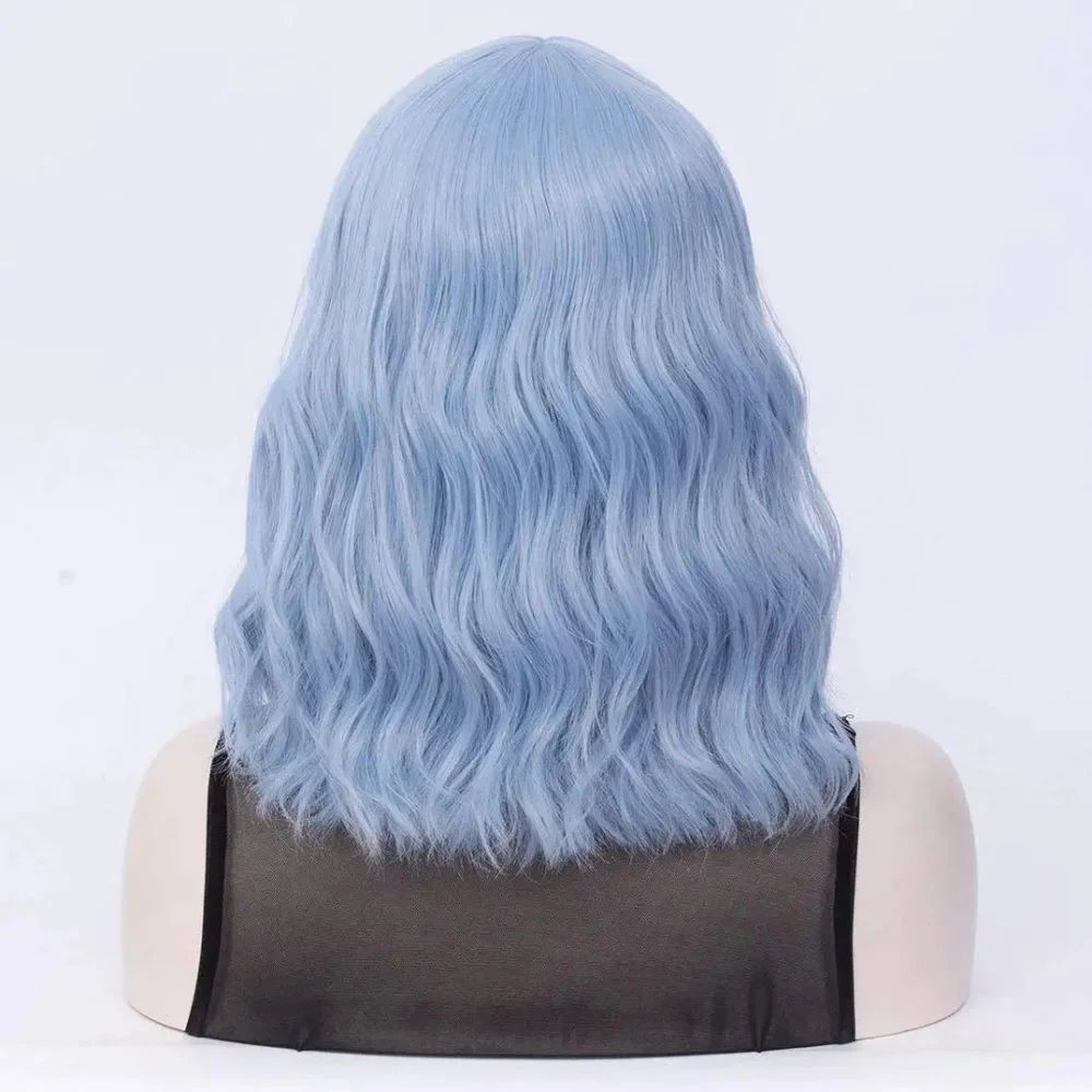 Light Blue Wavy Hair Wig with Bang